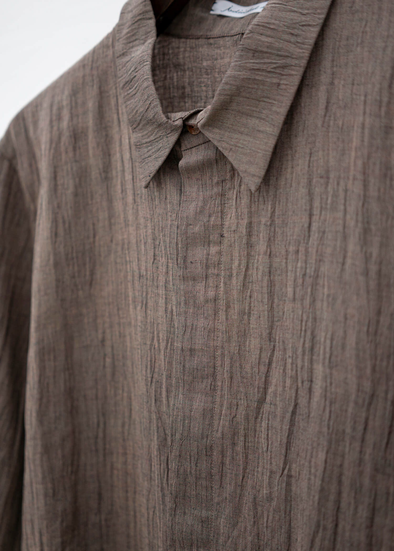 individual sentiments 16AW BROWN BLACK CHAMBRAY WRINKLES RAMIE FLY FRONT SHIRT