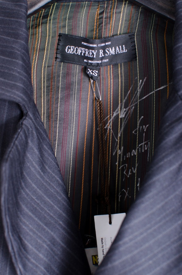 Geoffrey B. Small "PIACENZA SUPER150's" ウールストライプダブルジャケット XS  灰色 テーラードジャケット [梅田]