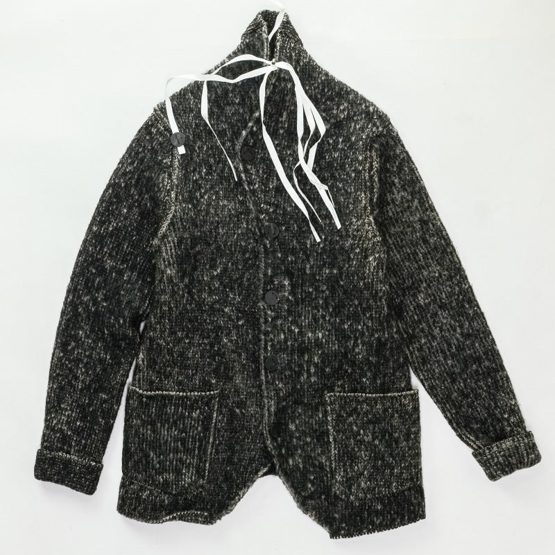 LABELUNDERCONSTRUCTION 14AW CRESCENT COLLAR CARDED JKT ニットジャケット/44 ウール 44  灰色 ニット [東京]