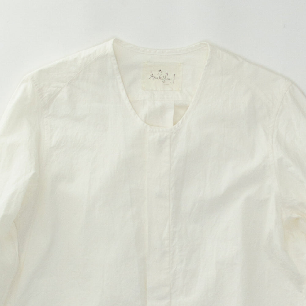 Araki Yuu 比翼ノーカラーシャツ コットン 00  白 長袖シャツ