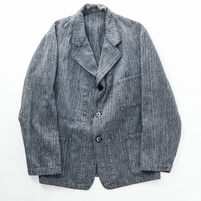 Vintage 40's フレンチアトリエジャケット ブラックシャンブレー コットン  灰色 テーラードジャケット [東京]