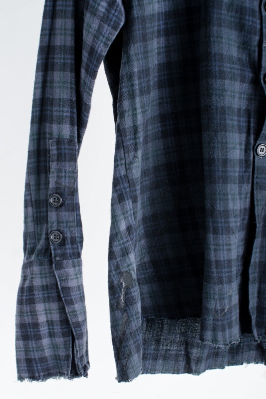 GREG LAUREN スタジオチェックシャツ コットン 1 パープルグレー  黒 長袖シャツ [東京]