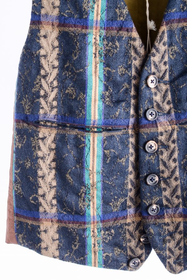 Ziggy Chen 18AW Full Pattern Vest Linen 44 Blue x Green x Beige Best