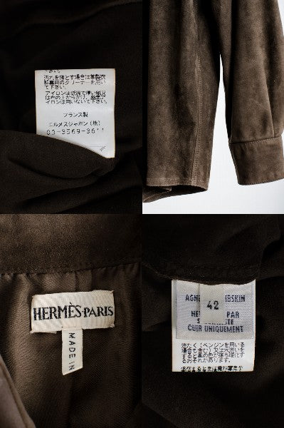 HERMES マルジェラ期 レザースウェードジャケット シープレザー 42  茶 長袖シャツ